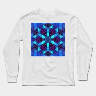 Mosaic Kaleidoscope Flower Blue and Purple Long Sleeve T-Shirt